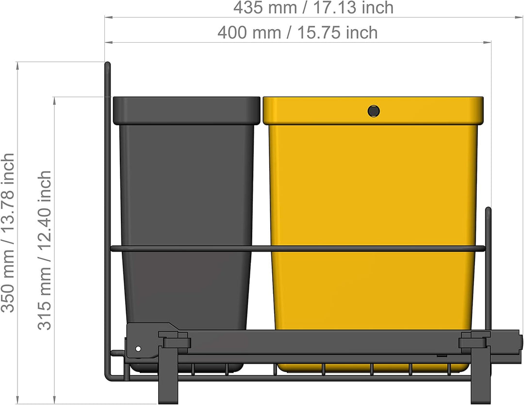 LM 64/3a Einbau Mülleimer ausziehbar mit 3 Abfalleimer (1x11L, 2x8L) in Farben anthrazitgrau, gelb,