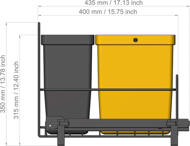 LM 64/3a Einbau Mülleimer ausziehbar mit 3 Abfalleimer (1x11L, 2x8L) in Farben anthrazitgrau, gelb,