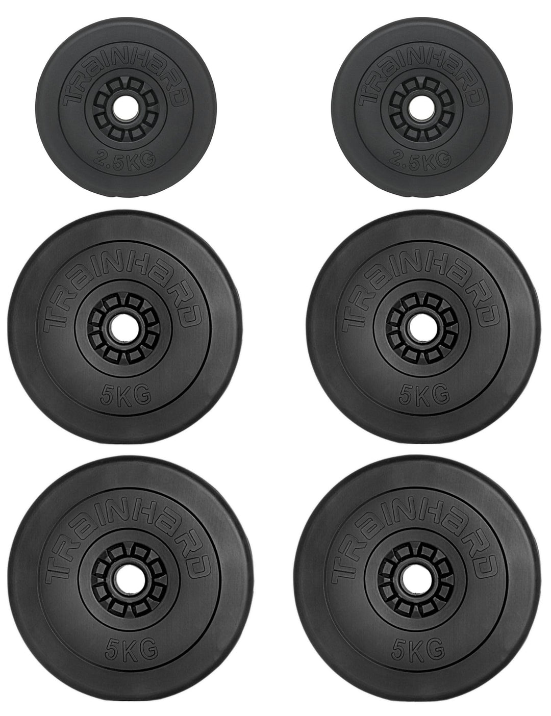 TrainHard Hantelscheiben Set 20-30 kg Gewichte aus Kunststoff Zement Gesamtgewichte mit 30/31 mm Boh