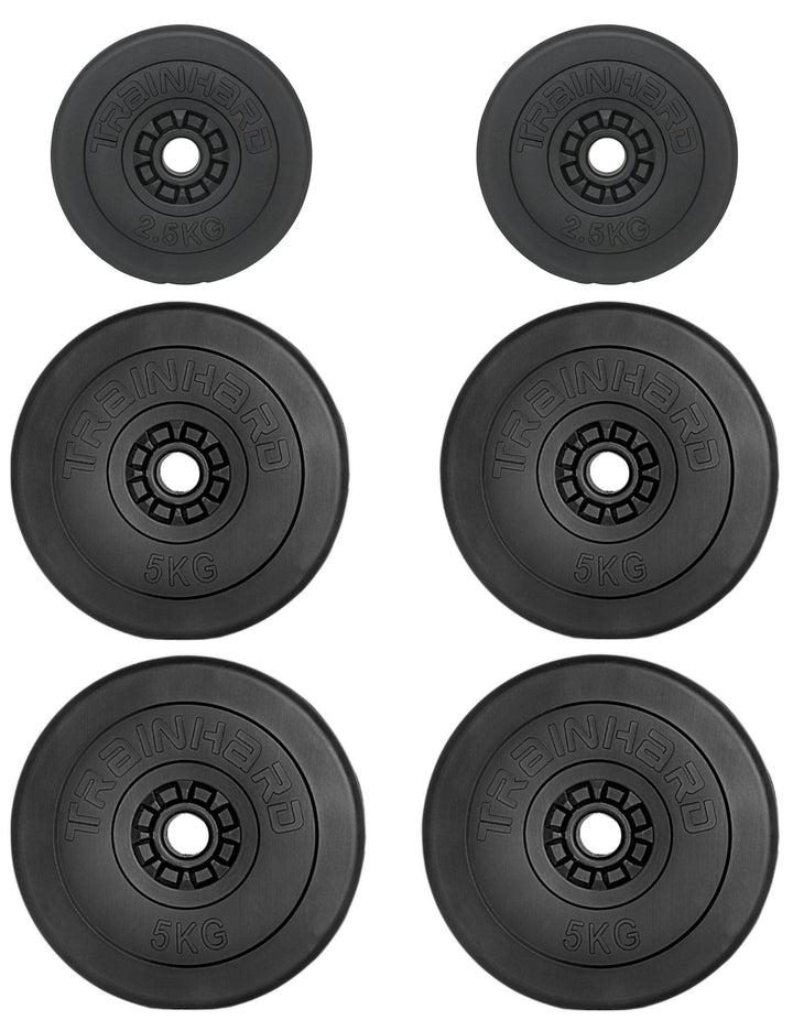 TrainHard Hantelscheiben Set 20-30 kg Gewichte aus Kunststoff Zement Gesamtgewichte mit 30/31 mm Boh