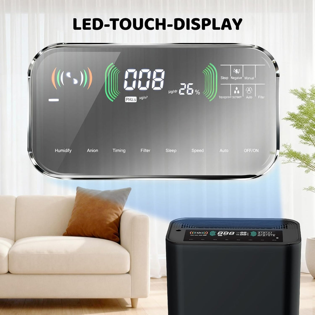 ISSELEC Luftreiniger und Luftbefeuchter 2 in 1 für Schlafzimmer, H13 HEPA Filter, Anzeige Luftqualit