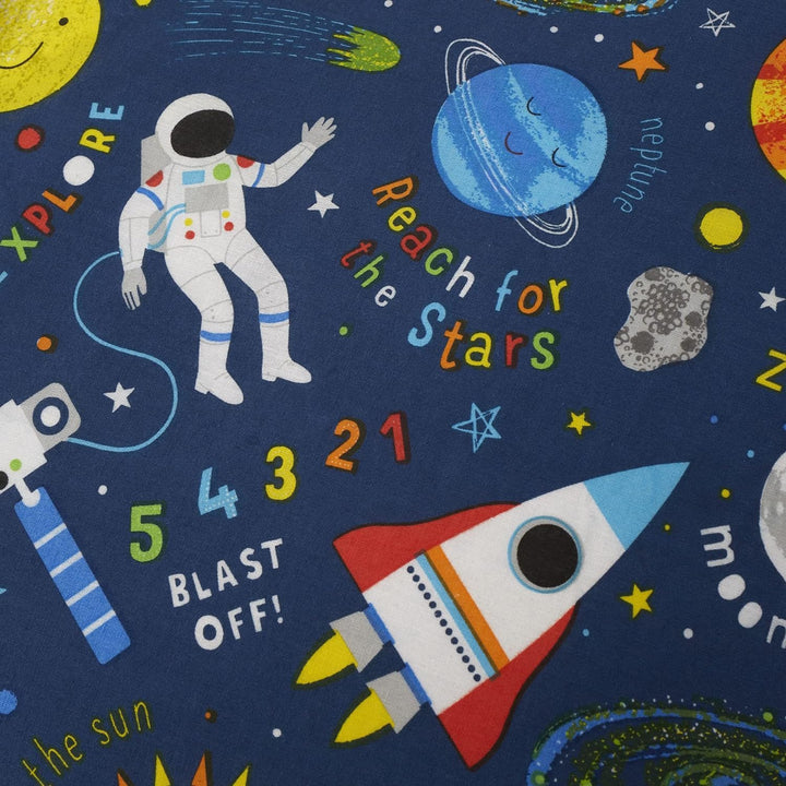 Happy Linen Company Bettwäsche-Set für Mädchen, Jungen, Kinder, Weltraumplaneten, Marineblau, wendba