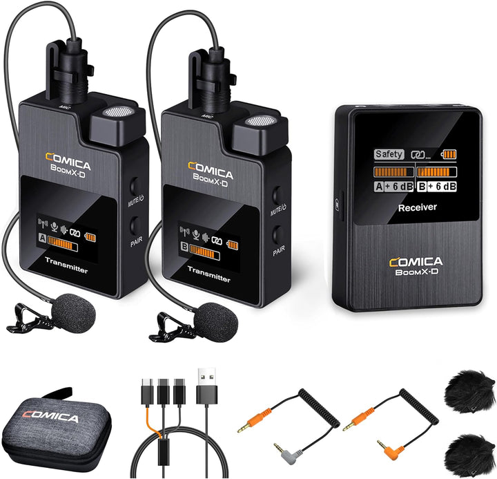 comica Drahtloses Mikrofon, BoomX-D2 Dual Channel 2.4G Wireless System Lavalier Funkmikrofon Kit mit