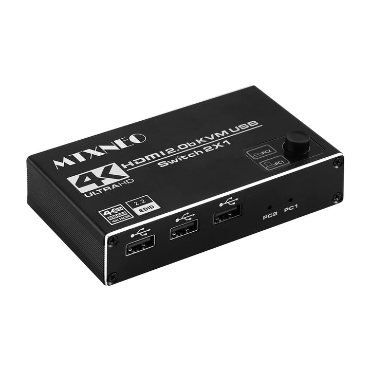 HDMI 2.0 Switch 4K HDMI Switch 2 in 1 Out Metall HDMI Switches Selector Box mit 3 USB2.0 Ports KVM S