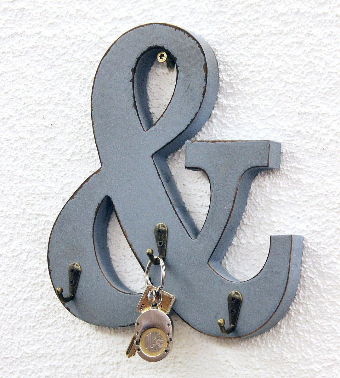 DanDiBo Buchstabe & mit 3 Schlüsselhaken 24 cm 14B394 Vintage Shabby Hakenleiste Haken und