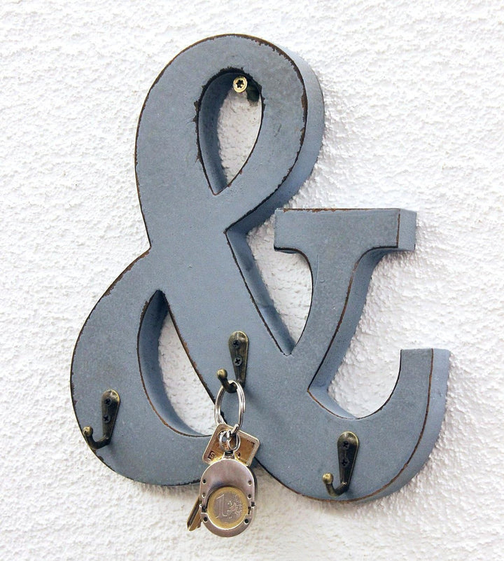 DanDiBo Buchstabe & mit 3 Schlüsselhaken 24 cm 14B394 Vintage Shabby Hakenleiste Haken und