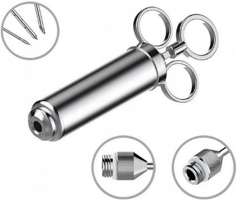 Marinadenspritze Edelstahl 60 ml mit 3 Nadeln, Fleischspritze BBQ, Marinaden Injektor für Grillen, R