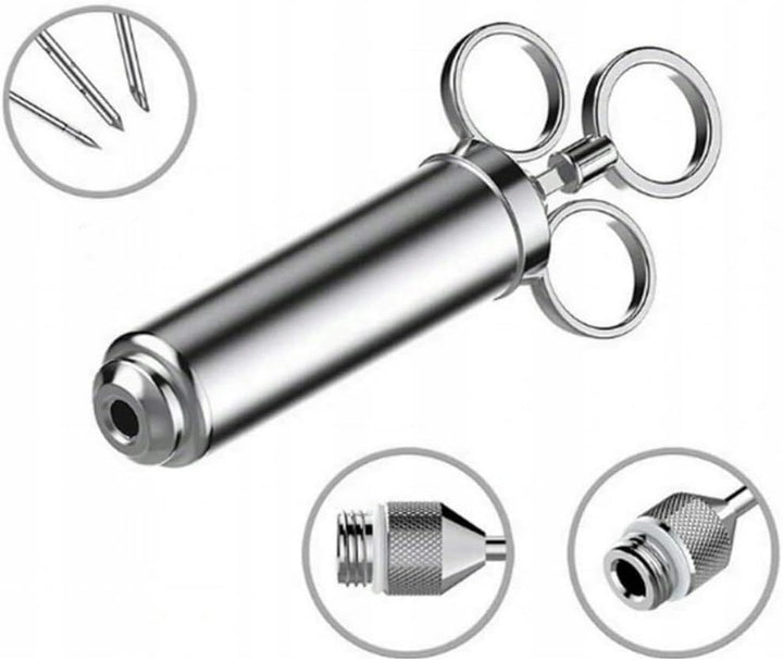 Marinadenspritze Edelstahl 60 ml mit 3 Nadeln, Fleischspritze BBQ, Marinaden Injektor für Grillen, R