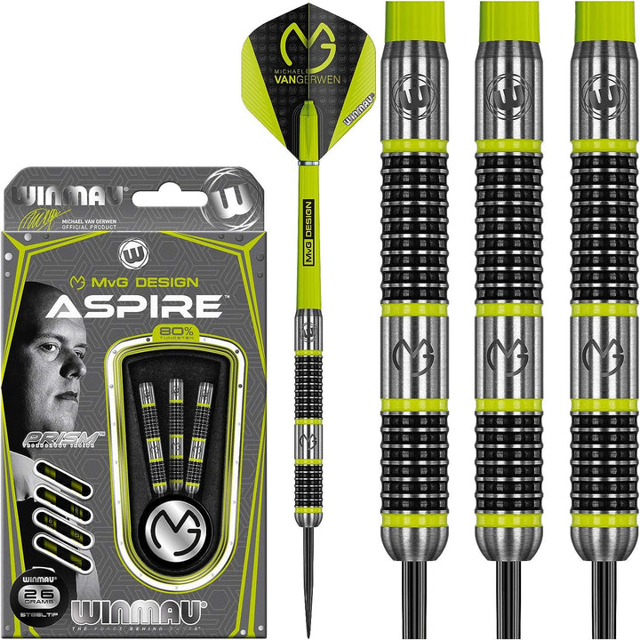 WINMAU Michael Van Gerwen MvG Aspire 26g Profi Wolfram Steeltip Dartpfeile Set mit Flights und Schäf
