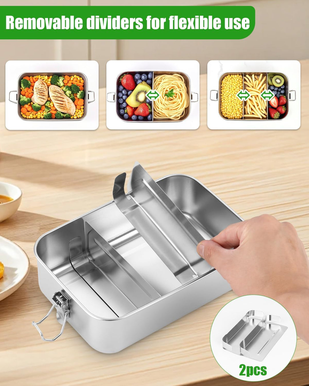 1400ml Edelstahl Brotdose Lunchbox Erwachsene Edelstahl Brotbox Inox mit Trennwand, Auslaufsicher, m