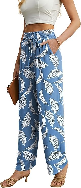 QIXING Weite Hosen Damen High Waist Palazzo Hose Gerade mit Taschen Yoga Stoffhose Damen Elegant Som