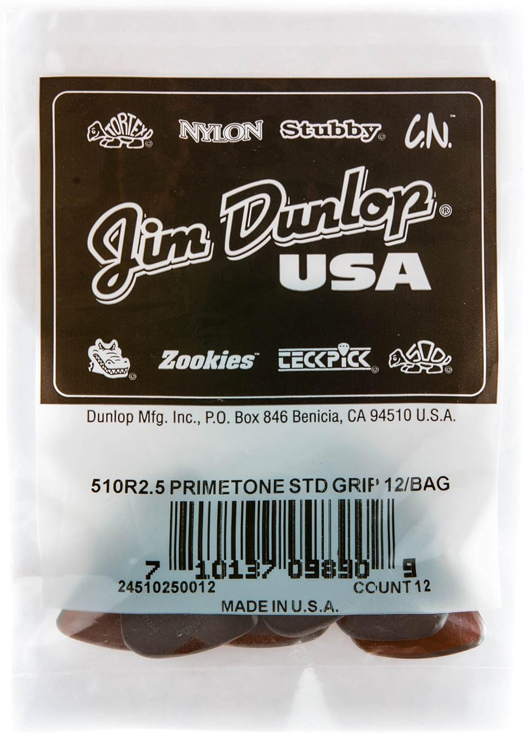 Médiators Jim Dunlop 2,50mm Primetone Standard Grip 2,50mm sachet de 12 Sachet de 12 2,50mm, Sachet