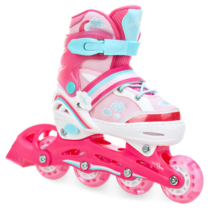 Raven Kinder Inline Skates Inliner Lia oder Loret verstellbar mit LED Leuchtrad 34-37 (20,5-23,5cm)