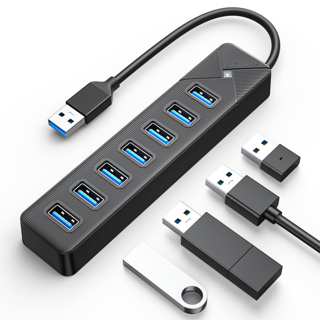 GiGimundo PG7U USB Hub 3.0, 7-Port USB Verteiler, 15CM Kurz Kabel mit 5V/3A Stromeingang, Mehrfach U