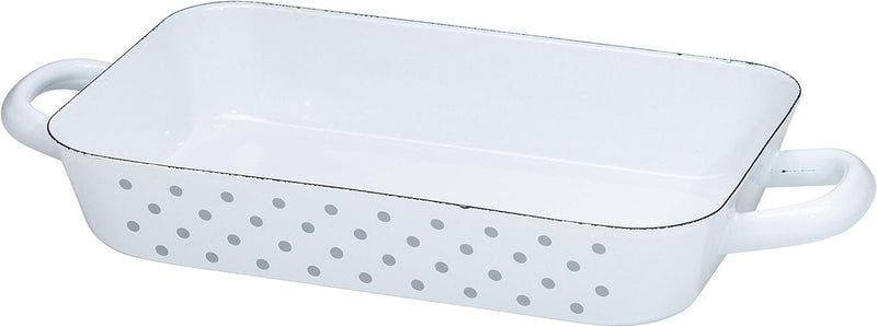 Riess, 0049-066, Bratpfanne 26/17cm, Country - PÜNKTCHEN GRAU, emaillierter Stahl, Weiss mit grauen