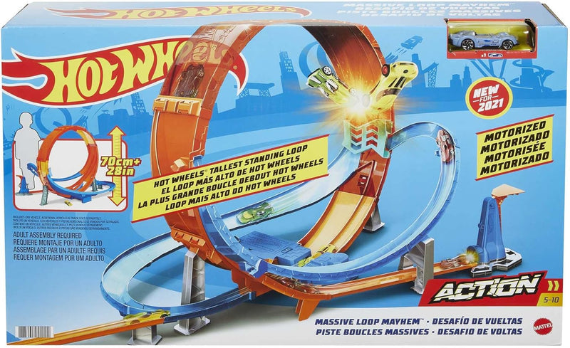 Hot Wheels HCB00 - Riesen Looping Crash Trackset mit ca. 70 cm breitem Looping und 1 Fahrzeug, Spiel