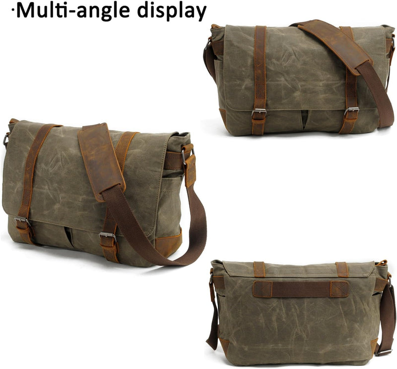 FANDARE Retro Umhängetasche Messenger Bag Canvas Schultertasche für 14 Zoll Laptop Briefcase Schulte