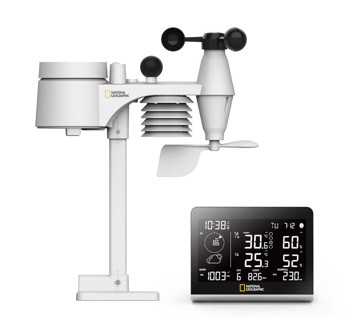 National Geographic Funkwetterstation SC mit 8-in-1-Aussensensor, Farbwechsel-Display, Temperatur, L