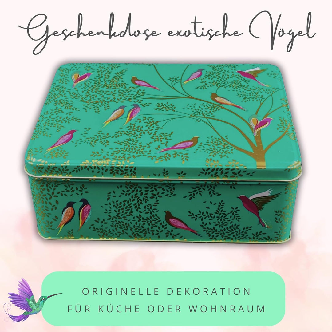 Geschenkdose Design Sara Miller - Liebevoll gestaltete rechteckige Vorratsdose - Motiv exotische Vög