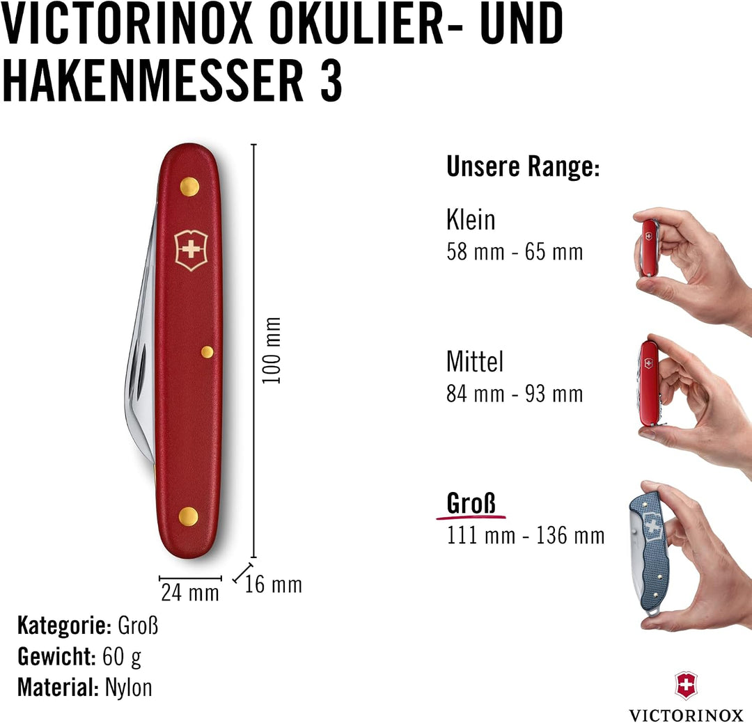 Victorinox, Okulier- und Hakenmesser 3, Garten Taschenmesser, Gärtner und Floristen, Klinge, gebogen