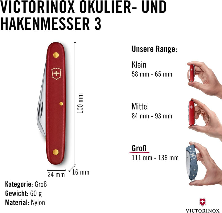 Victorinox, Okulier- und Hakenmesser 3, Garten Taschenmesser, Gärtner und Floristen, Klinge, gebogen