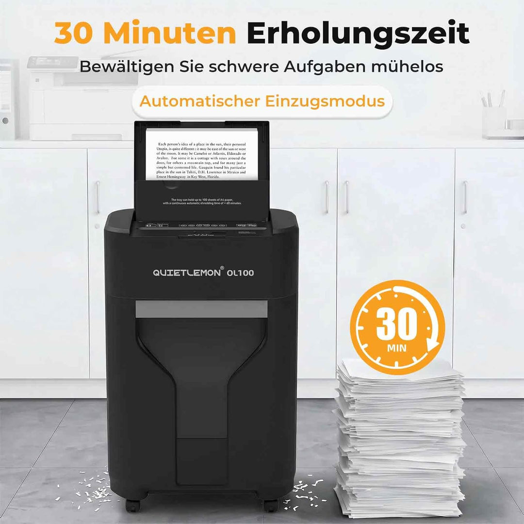 Automatischer 100 Blatt Aktenvernichter P-4 Partikelschnitt Aktenvernichter, 6 Blatt manuell, 60 Min