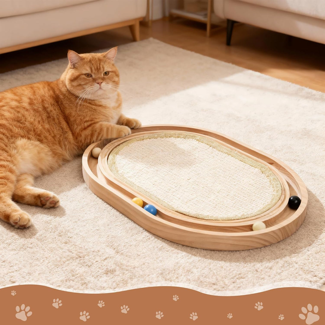 2-in-1 Kratzbretter Katze und Katzenspielzeug Kugelbahn Holz, 43x33x3 cm Katzen Kratzbrett Sisal, kr