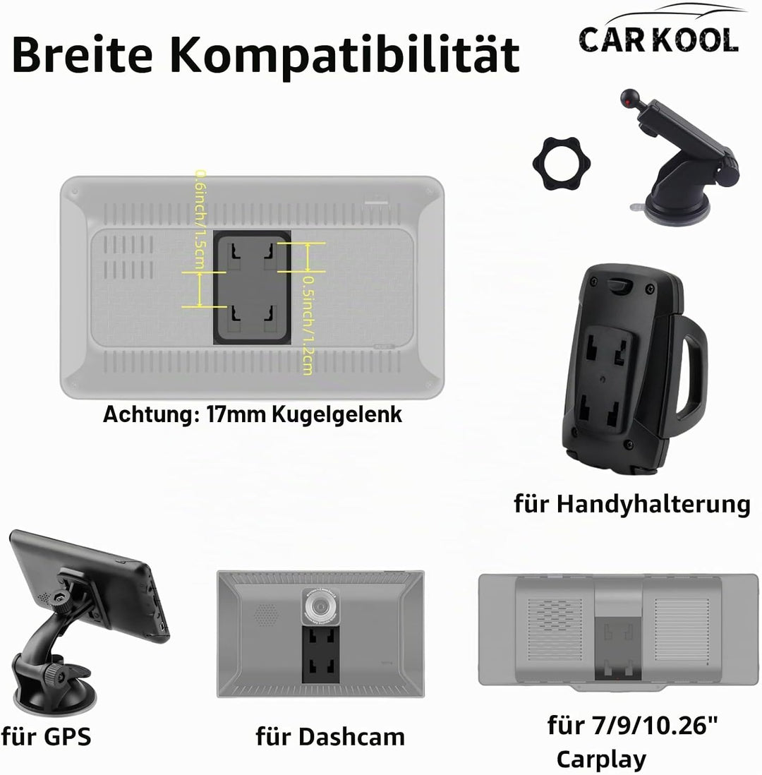 Saugnapfhalterung für CarPlay Display, 360° Drehbare Armaturenbrett Carplay Halterung Auto, 17 mm Ku