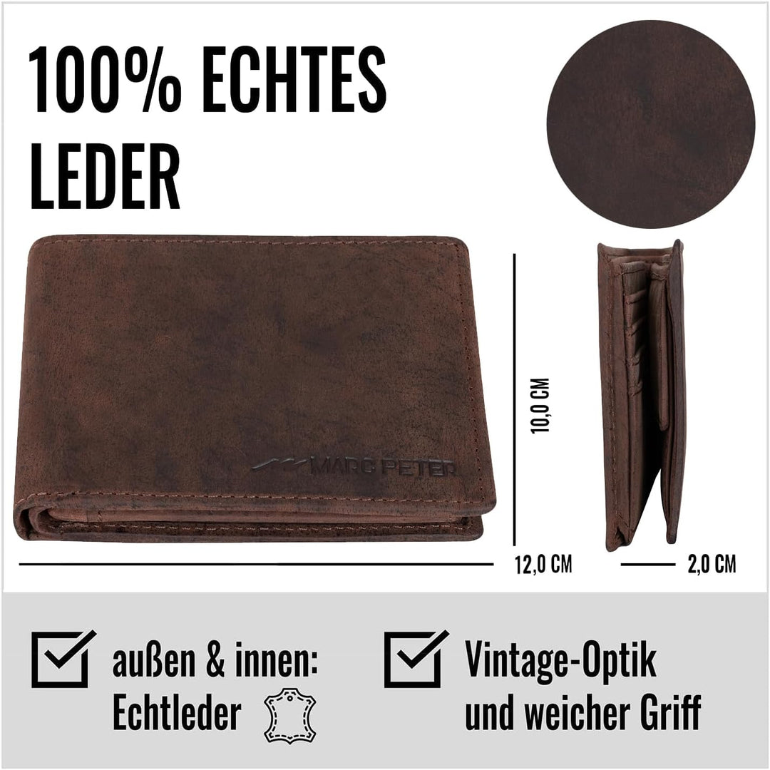 Marc Peter Oslo Geldbörse Herren Leder Braun mit RFID Schutz I Echtleder Portemonnaie Gross I 13 Fäc