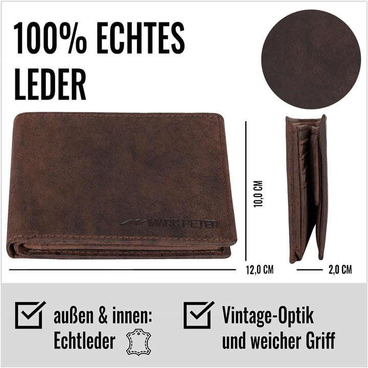 Marc Peter Oslo Geldbörse Herren Leder Braun mit RFID Schutz I Echtleder Portemonnaie Gross I 13 Fäc