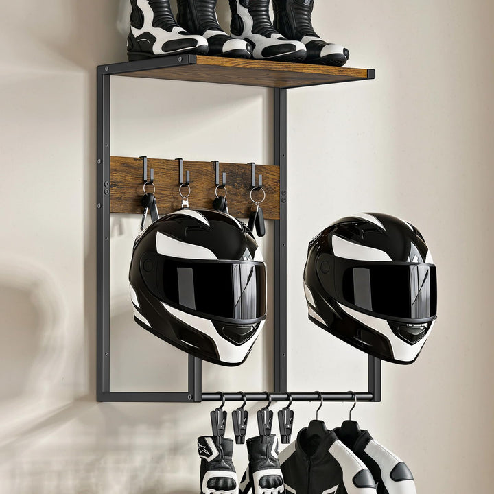Housolution Motorradhelm Wandhalterung, Helmhalterung mit 4 Handschuhchips und 4 Haken für Reitanzüg