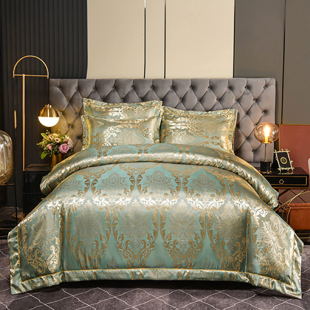 DXHOME Seiden Bettwäsche 135x200 4teilig Luxus Romantisch Blumenmuster Satin Wendebettbezug Jacquard