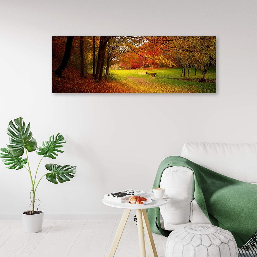Wandbild Herbst Druckbild Leinwandbild Natur Orange 120x40 cm Leinwandbild 120x40 cm Orange_a, Leinw