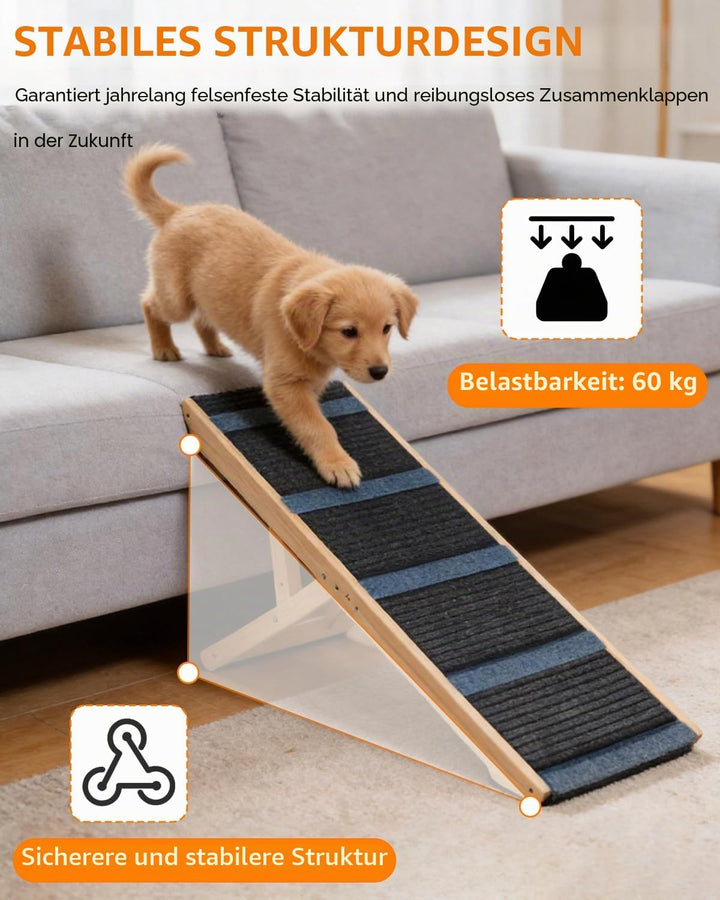 Hunderampe aus Holz, Hundetreppe Hunderampe Klappbar für Sofa, Bett oder Auto, 4-stufig höhenverstel