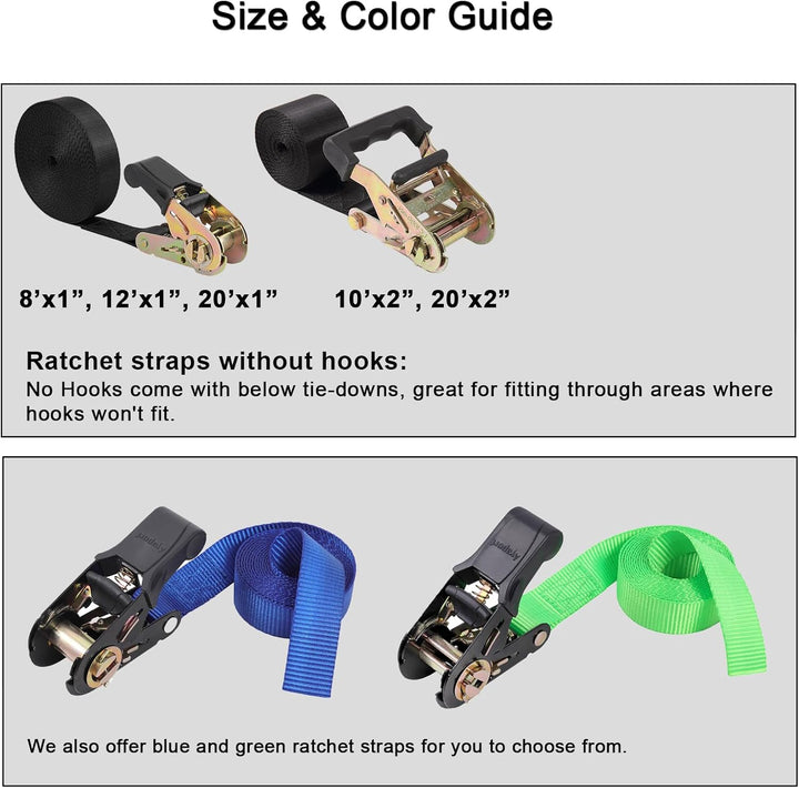 Endless Ratchet Tie Down Straps Heavy Duty Cargo Tie Downs, Durable Nylon Black Strap Down Ratchetin