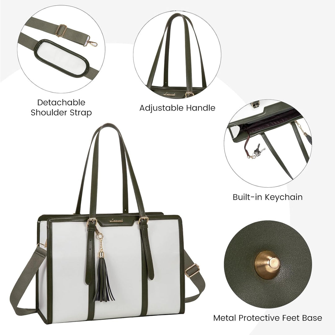 LOVEVOOK Laptop Handtasche Damen 15,6 Zoll Tote Shoulder Crossbody Bag Gross Canvas Shopper Tasche E