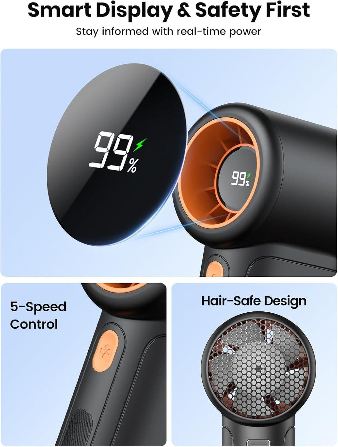 Warmco 10000mAh Turbo Tragbarer Handventilator, [36H Lange Laufzeit] USB Wiederaufladbarer Persönlic