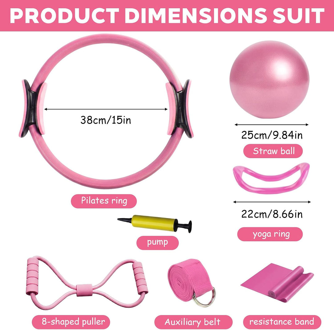 Pilates Set 7-teilig–Komplettes Fitness-Set mit Yoga Gurt, Widerstandsbänder, Ring, Balance Ball &amp; P