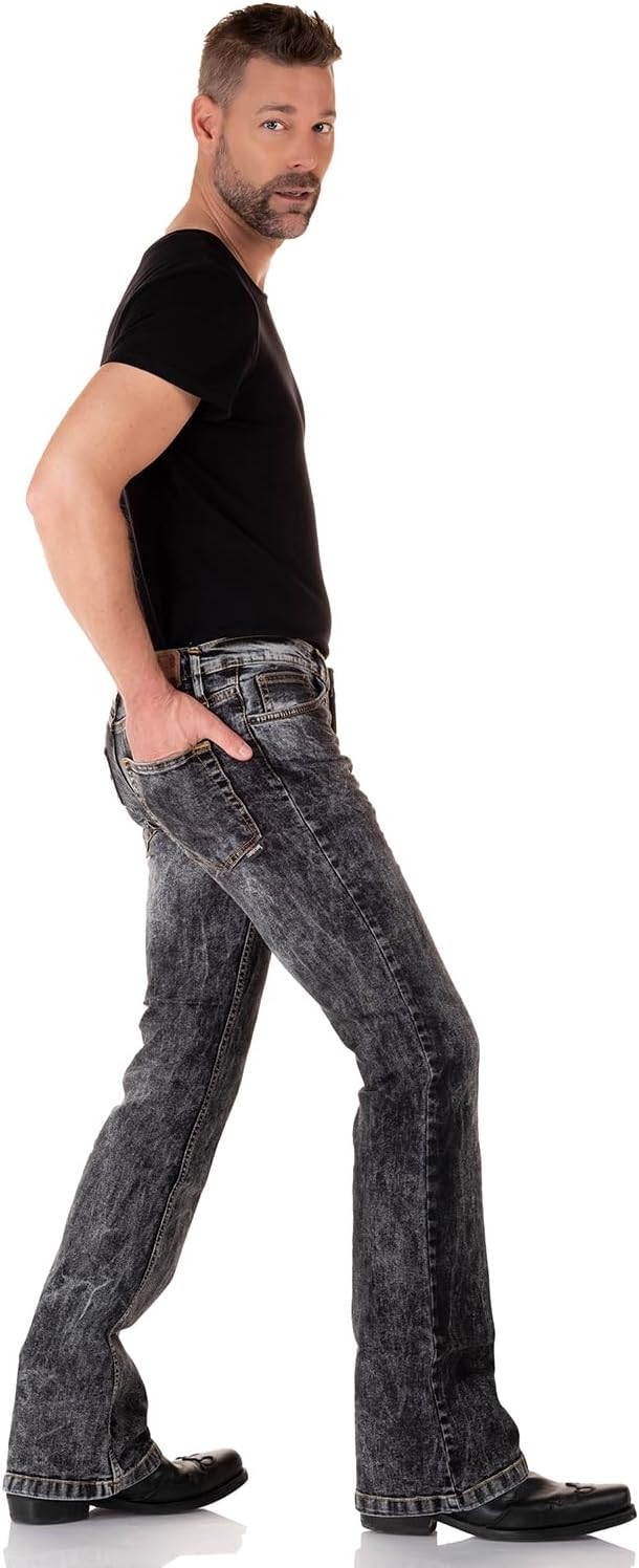 Comycom Schwarz verwaschene Bootcut Jeans Used Look - Herren Jeanshose, Schlagjeans, Flared-Jeans im