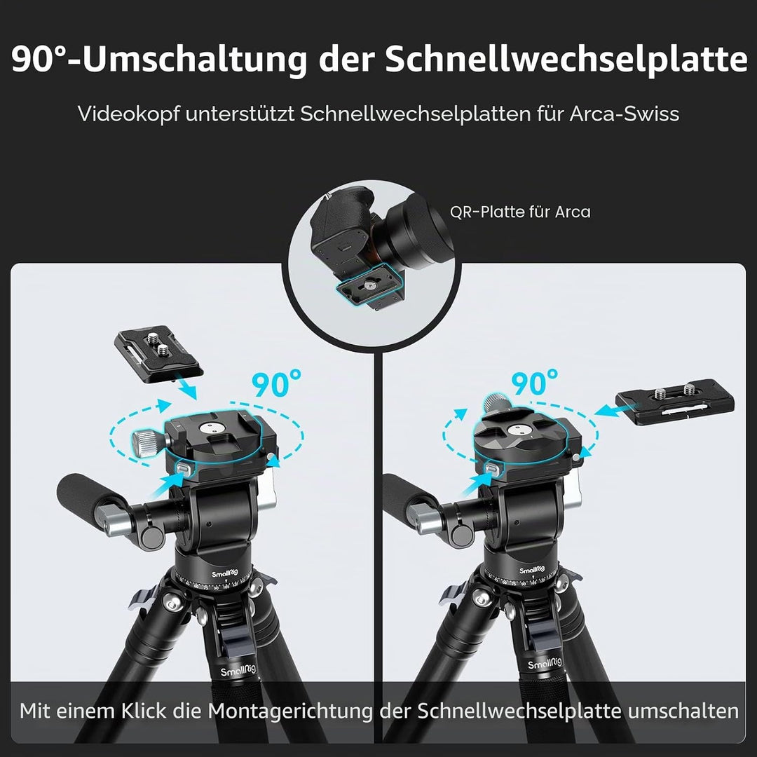 SMALLRIG Video Head Videokopf für Vertikale/Horizontale Aufnahmen, Tripod Stativ-Schwenk-Neige-Fluid