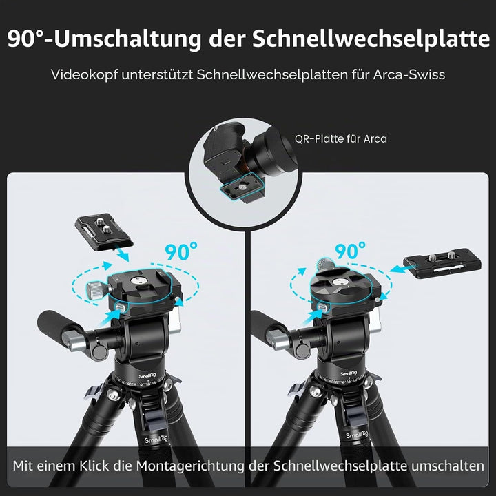 SMALLRIG Video Head Videokopf für Vertikale/Horizontale Aufnahmen, Tripod Stativ-Schwenk-Neige-Fluid