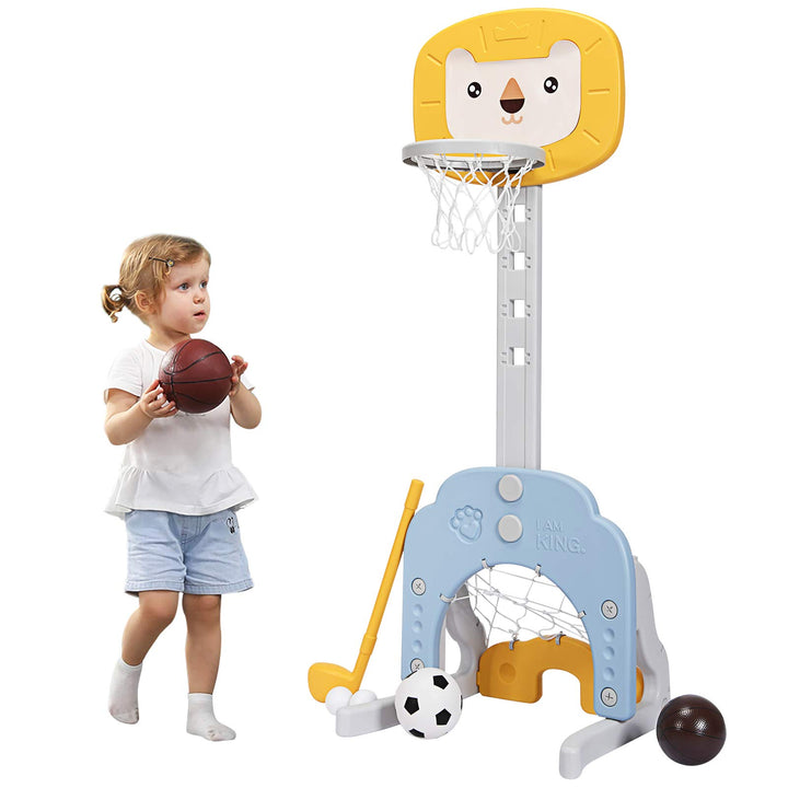 GOPLUS 3-in-1 Kinder Spielplatz, Basketballkorb &amp; Fussballtor &amp; Golfspiel, Höhenverstellbarer Basket