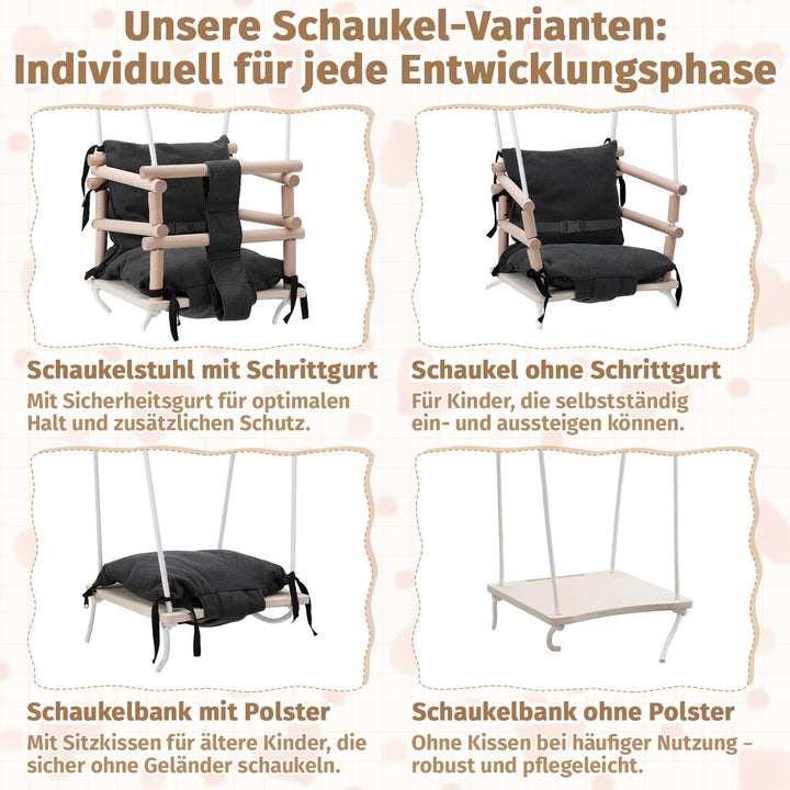 Babyschaukel Indoor &amp; Kinderschaukel Outdoor 3-in-1 aus Holz, Höhenverstellbar (160-260cm) mit Abneh