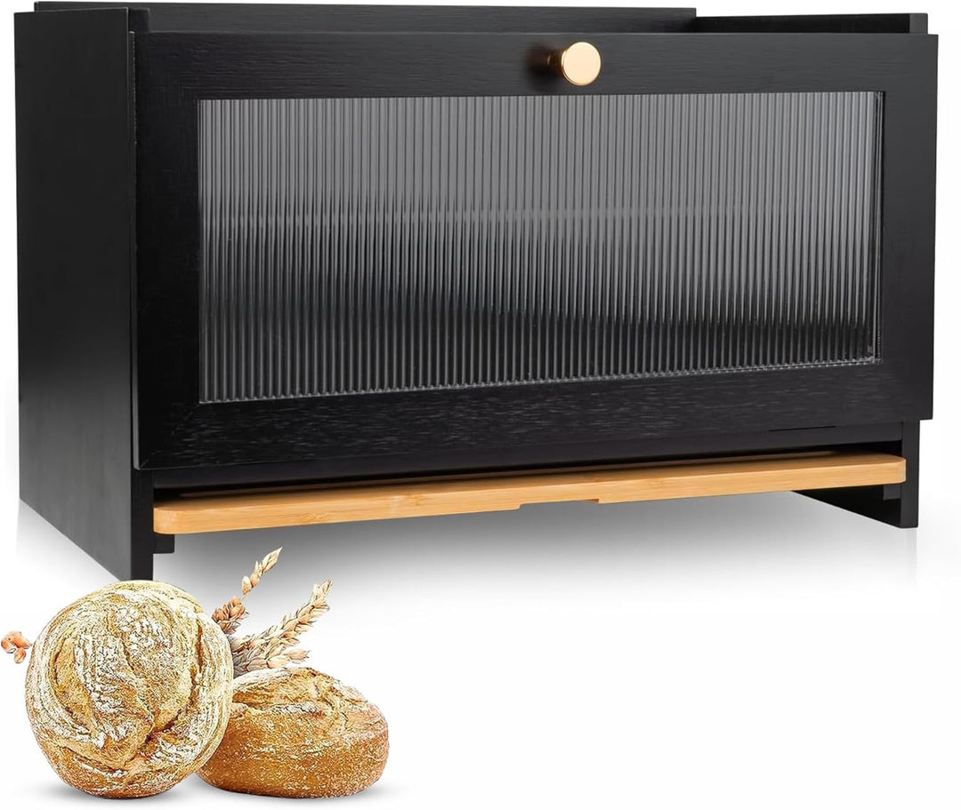 AH® Bambus Brotkasten holz mit Schneidebrett, Holz Brotkästen mit Belüftung- Elegant brotbox küche z