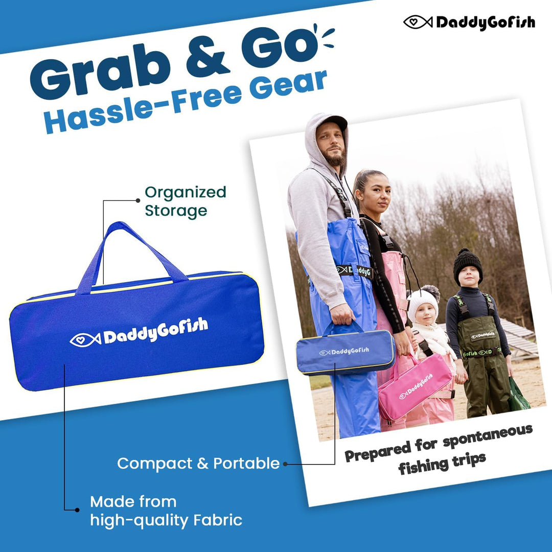 DaddyGoFish Kinder Angelset - Teleskoprute & Rolle Combo mit Klappstuhl, Rutenhalter, Tackle Box, Kö