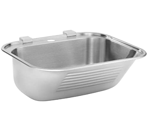 VBChome Ausgussbecken mit Loch 55 x 50 x 22 cm Waschtrog aus Edelstahl Satinstruktur Waschtrog Ablau