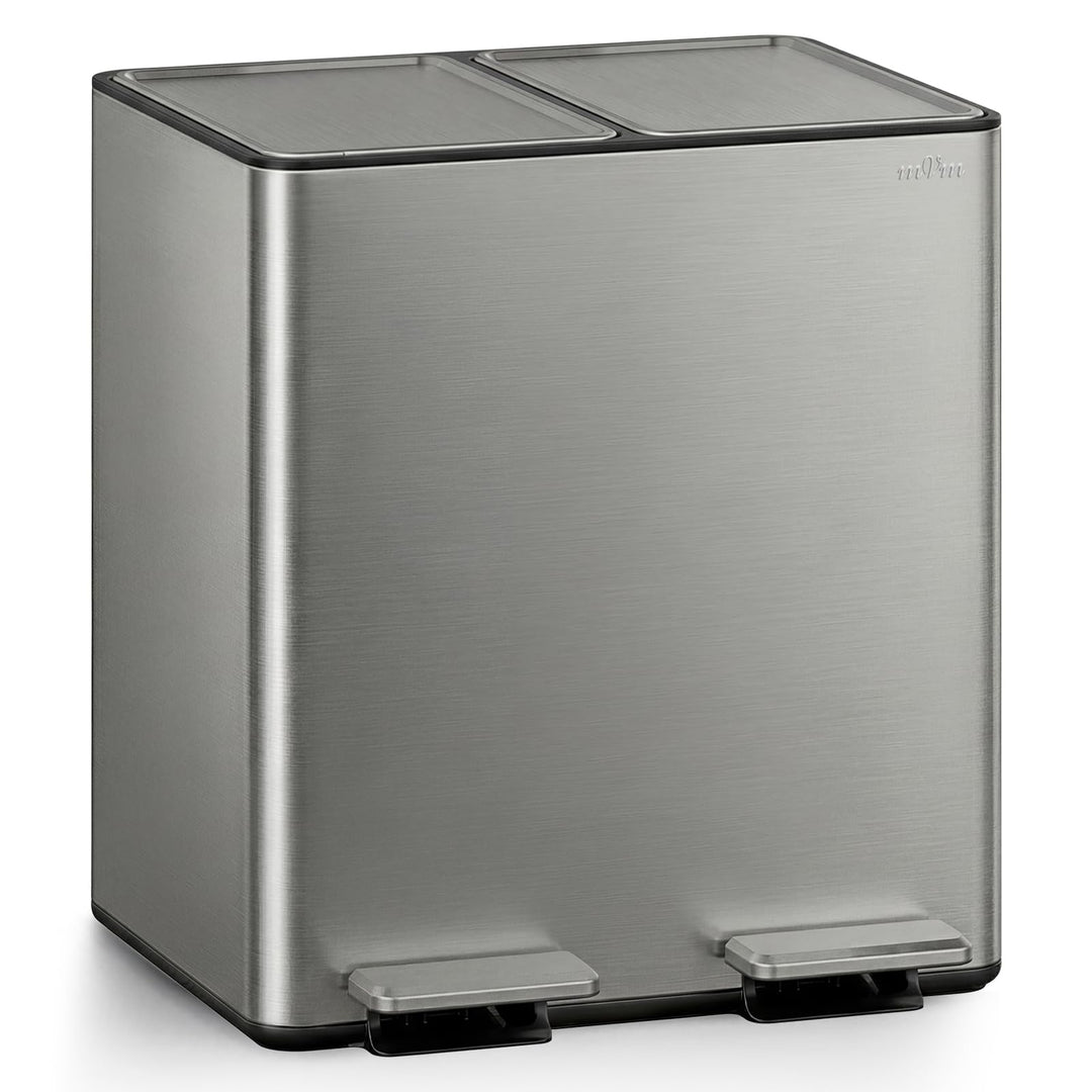 mVm Mülleimer Küche,30 Liter Treteimer,2 x 15 Liter Treteimer, 2 Fächer, Mülltrennsystem, Abfalleime
