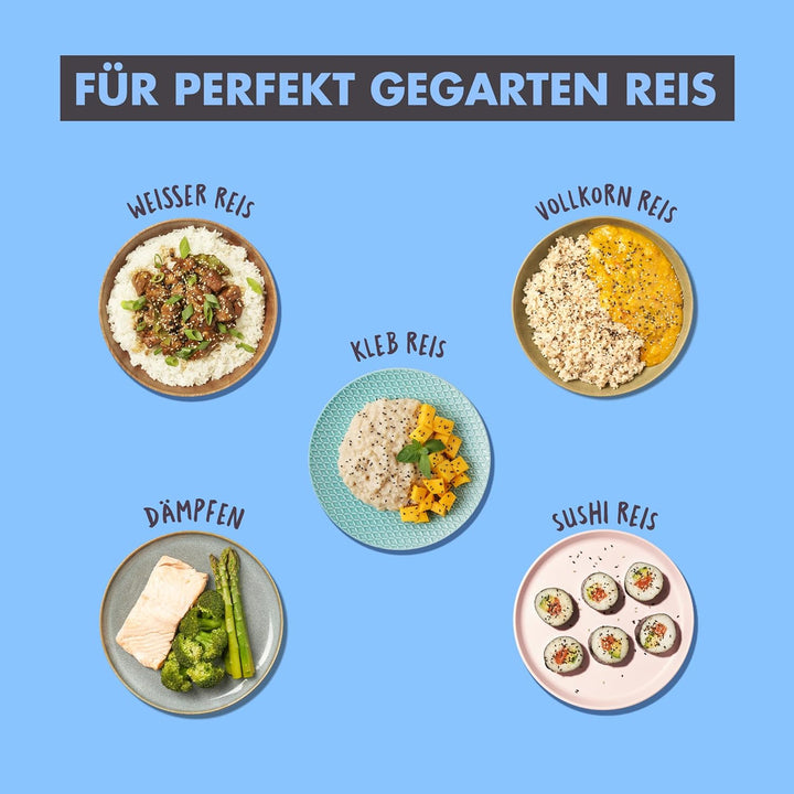 REISHUNGER Reiskocher & Dampfgarer mit Keramikbeschichtung, Weiss, 1,8L - bis zu 10 Portionen - Schn