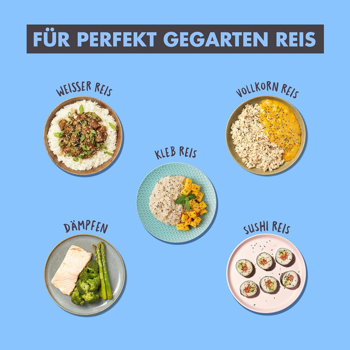 REISHUNGER Reiskocher & Dampfgarer mit Keramikbeschichtung, Weiss, 1,8L - bis zu 10 Portionen - Schn