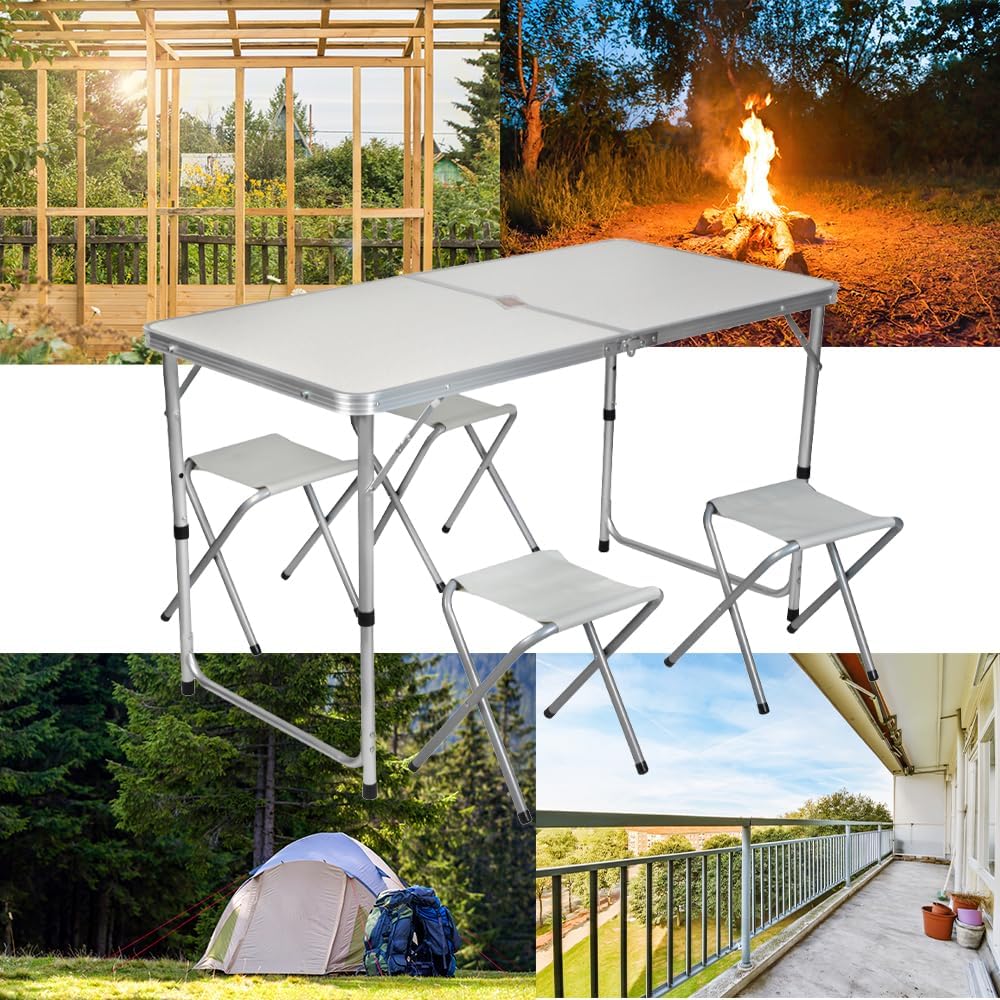 TRIZAND Klapptisch-Set mit Stühlen 5-teilig 120 x 60,5 cm Gross Höhenverstelbar Faltbar Belastbar mi